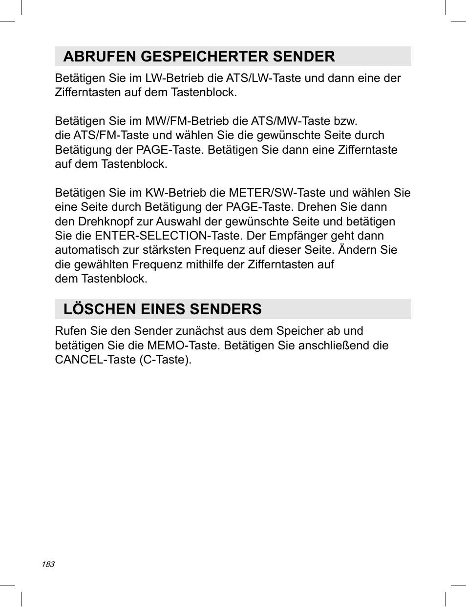 Abrufen gespeicherter sender, Löschen eines senders | C. Crane ATS-909X User Manual | Page 184 / 202