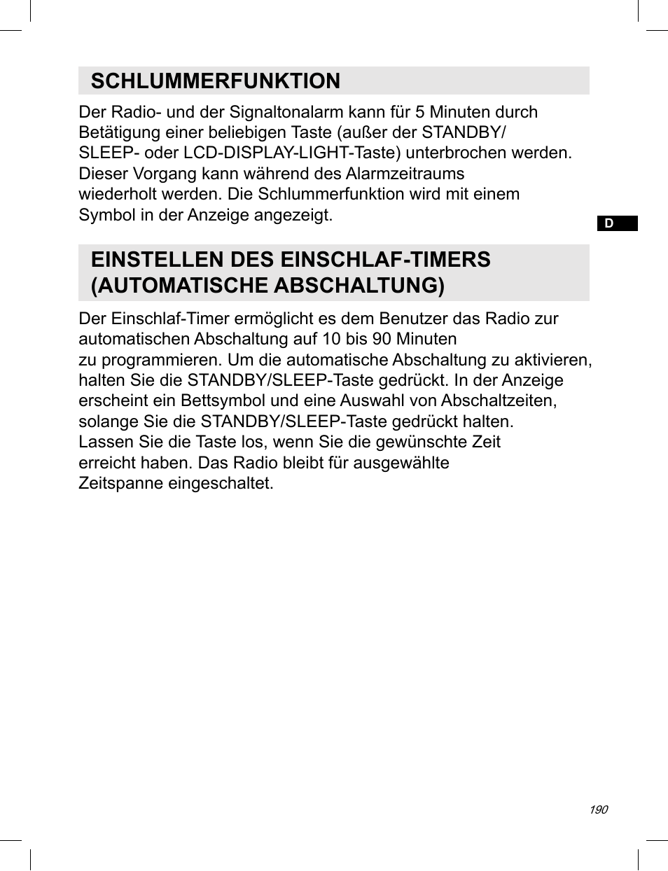 Schlummerfunktion | C. Crane ATS-909X User Manual | Page 191 / 202