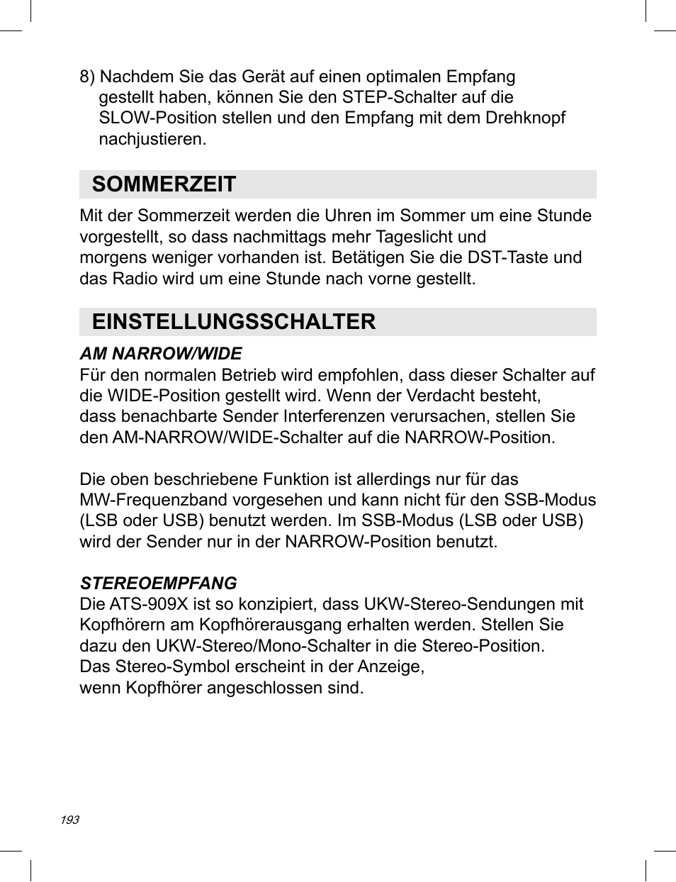 Sommerzeit, Einstellungsschalter | C. Crane ATS-909X User Manual | Page 194 / 202