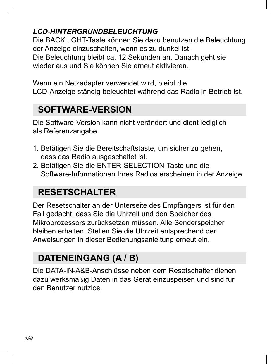 Software-version, Resetschalter, Dateneingang (a / b) | C. Crane ATS-909X User Manual | Page 200 / 202