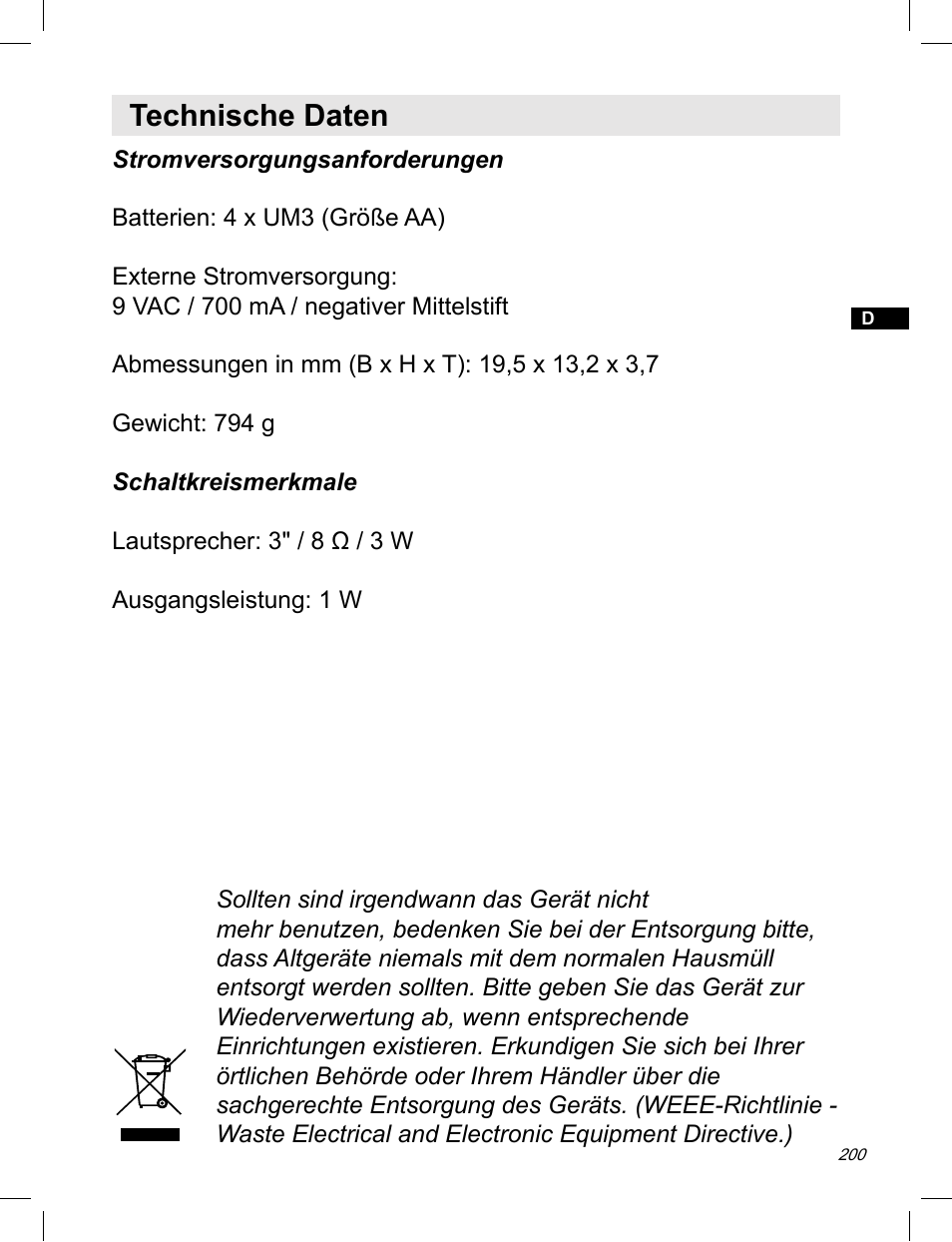 Technische daten | C. Crane ATS-909X User Manual | Page 201 / 202