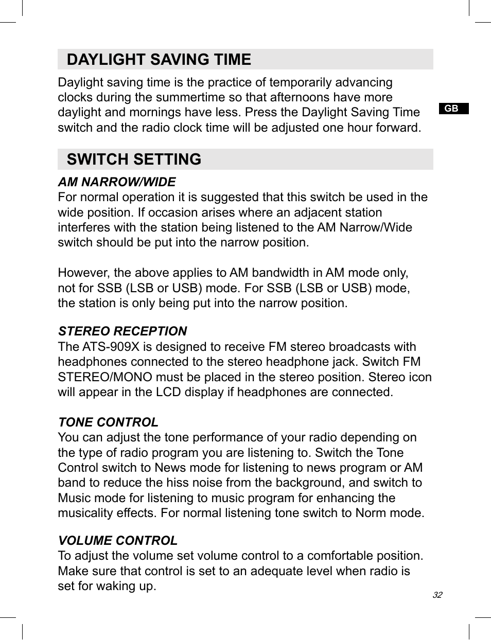 Daylight saving time, Switch setting | C. Crane ATS-909X User Manual | Page 33 / 202
