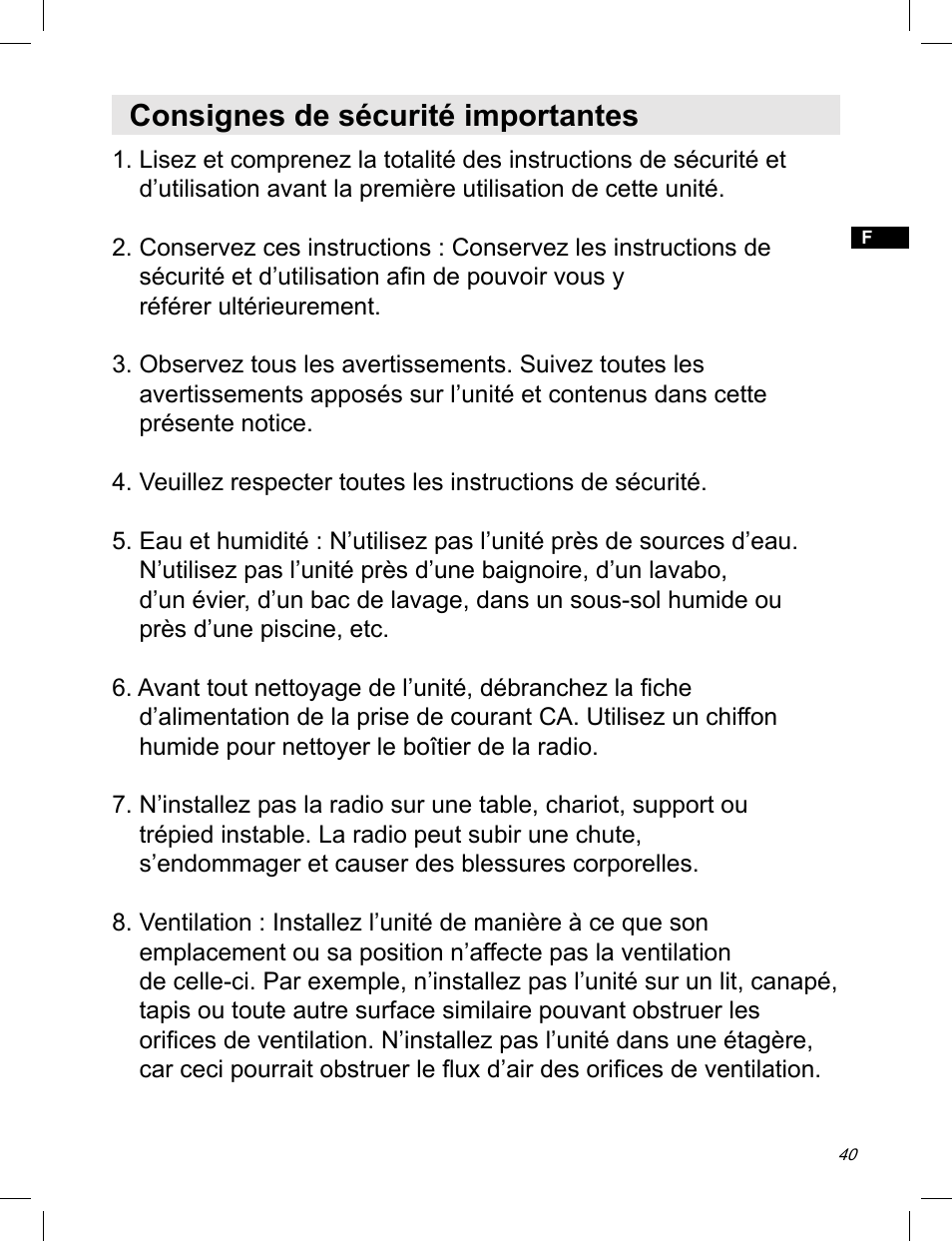 Consignes de sécurité importantes | C. Crane ATS-909X User Manual | Page 41 / 202