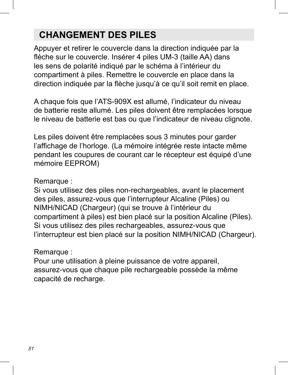 Changement des piles | C. Crane ATS-909X User Manual | Page 52 / 202