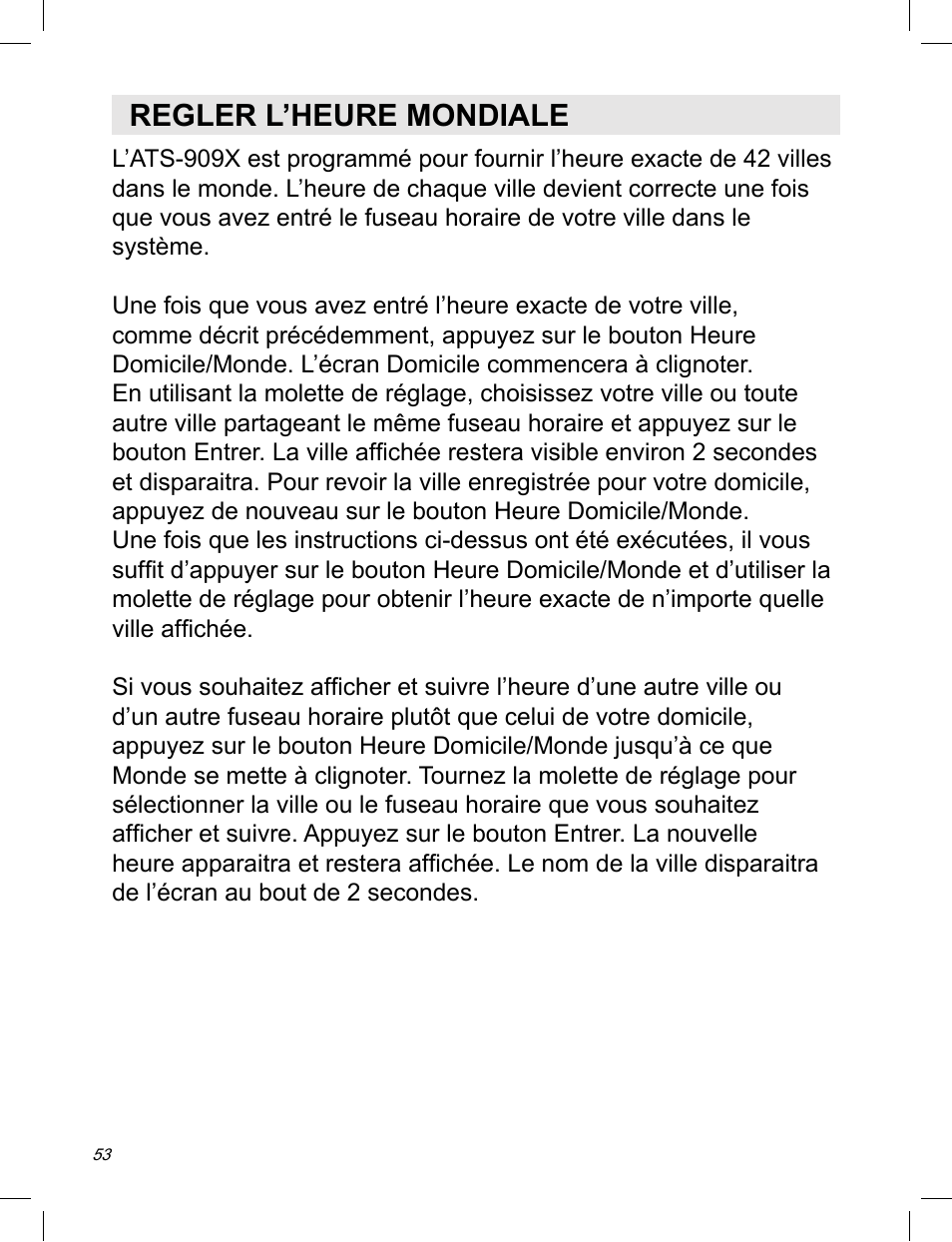 Regler l’heure mondiale | C. Crane ATS-909X User Manual | Page 54 / 202