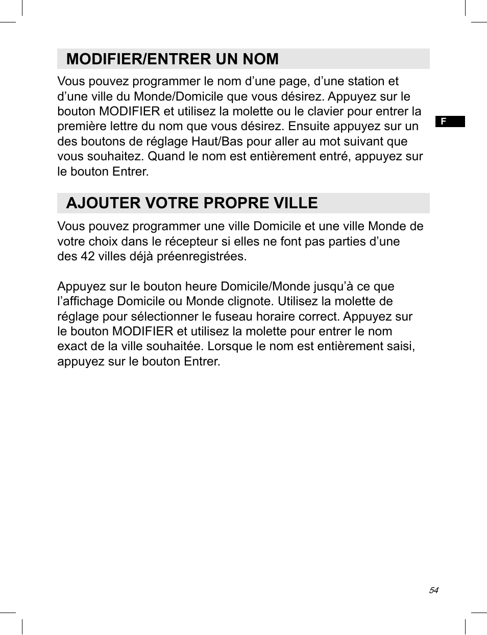 Modifier/entrer un nom, Ajouter votre propre ville | C. Crane ATS-909X User Manual | Page 55 / 202