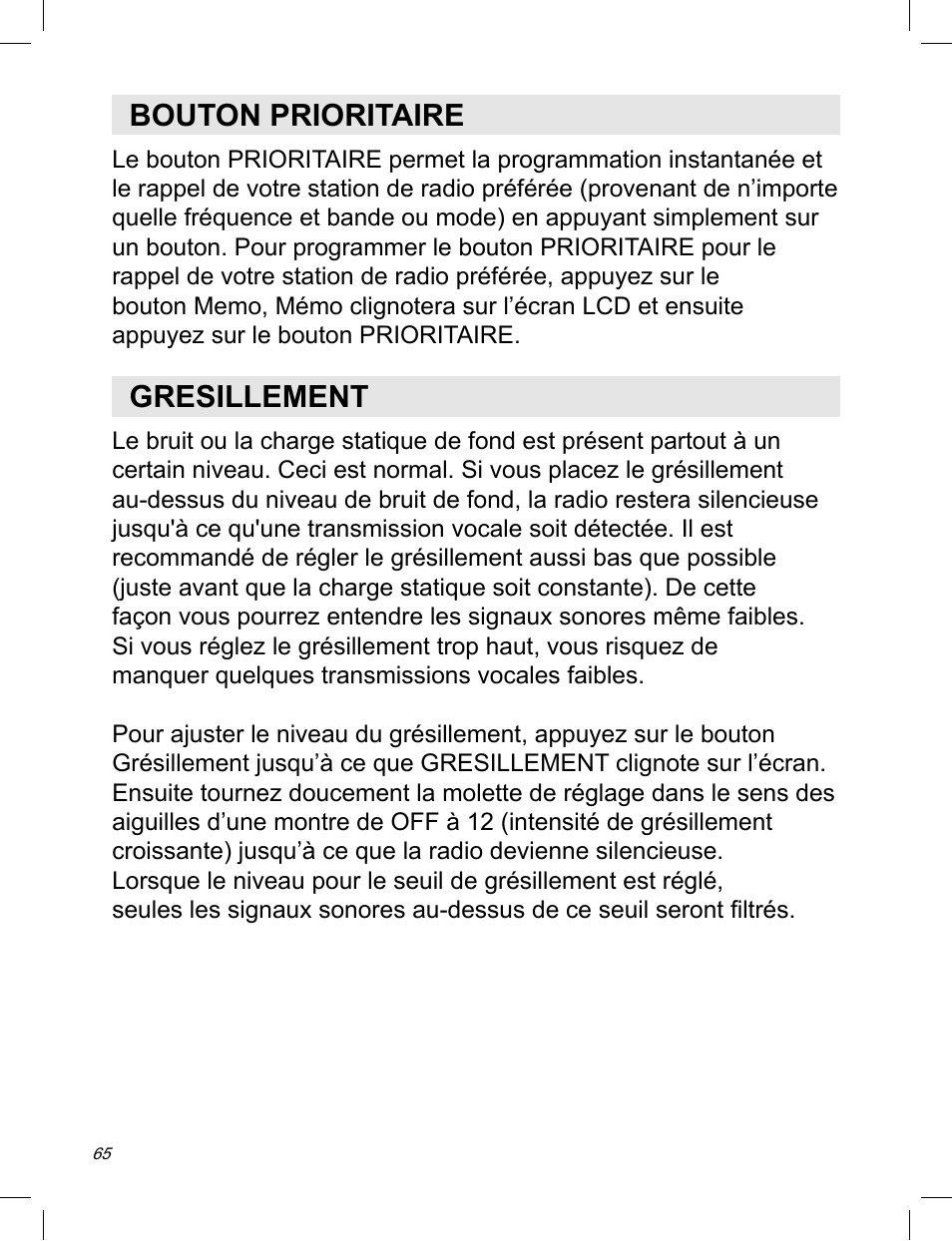 Bouton prioritaire, Gresillement | C. Crane ATS-909X User Manual | Page 66 / 202
