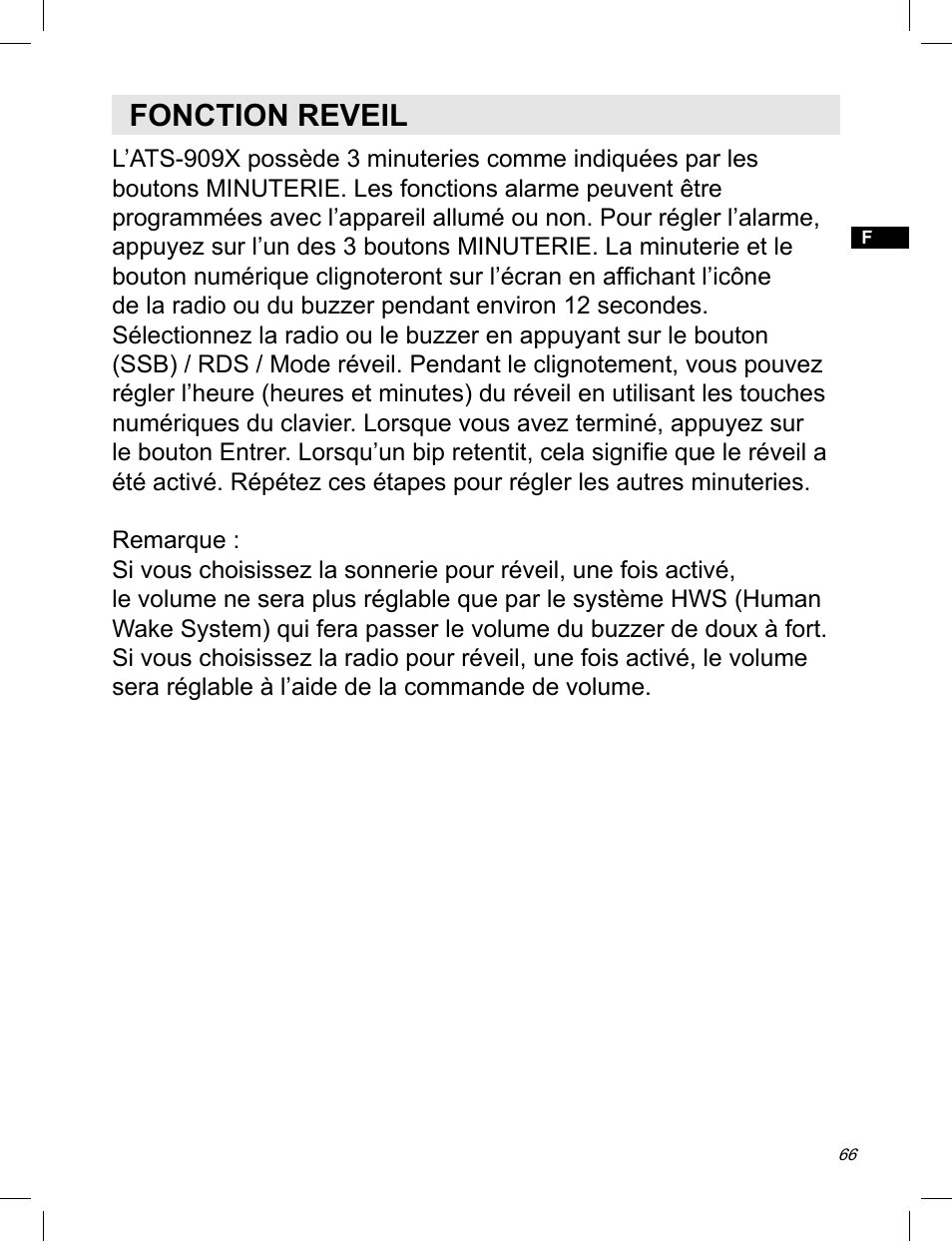 Fonction reveil | C. Crane ATS-909X User Manual | Page 67 / 202