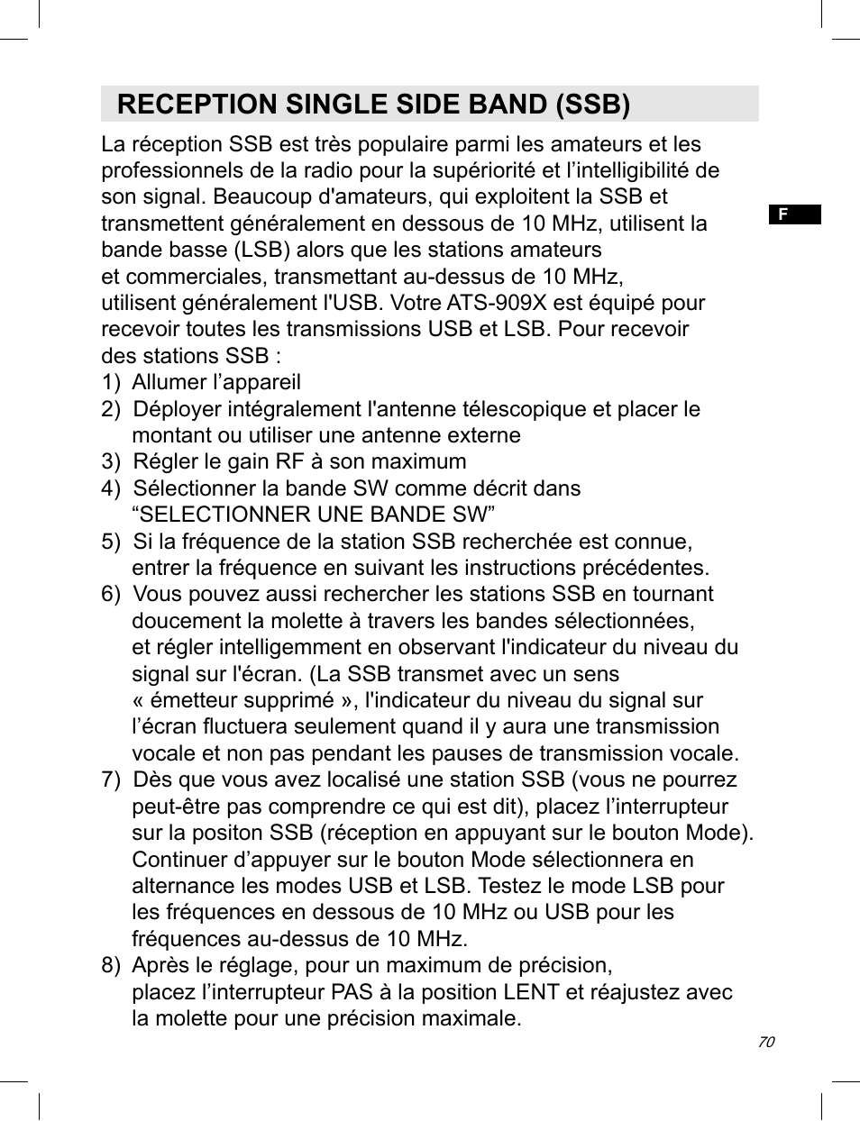 Reception single side band (ssb) | C. Crane ATS-909X User Manual | Page 71 / 202