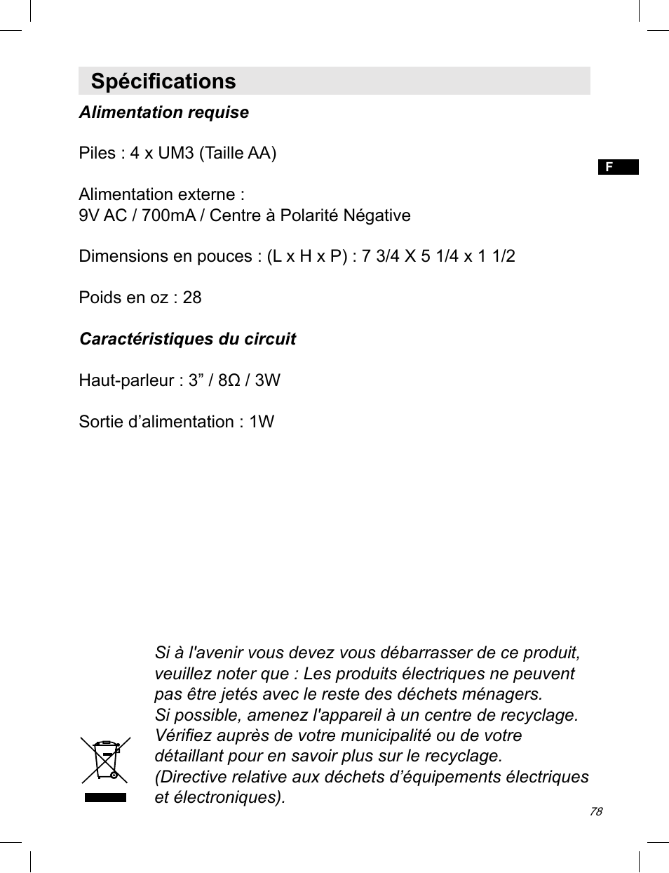 Spécifications | C. Crane ATS-909X User Manual | Page 79 / 202