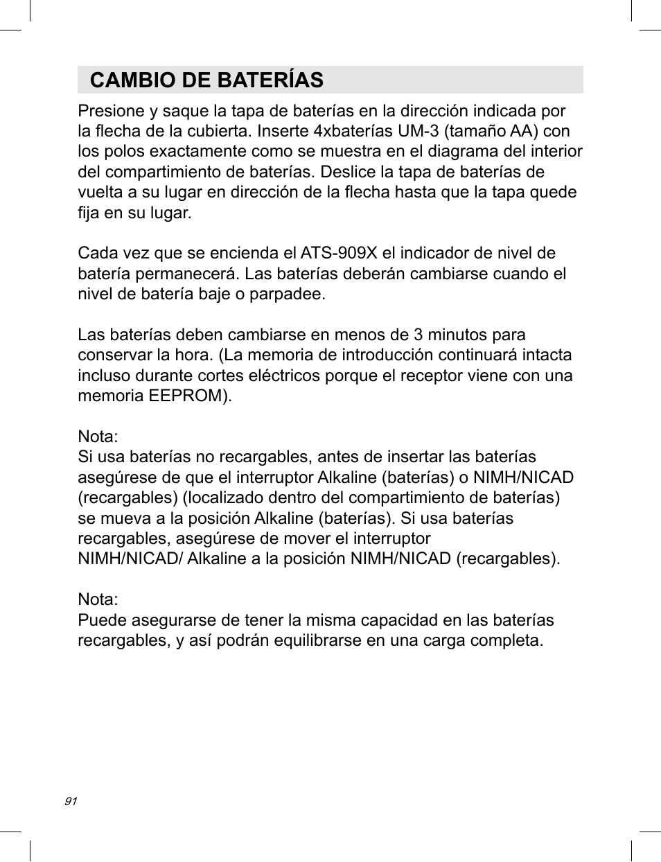 Cambio de baterías | C. Crane ATS-909X User Manual | Page 92 / 202