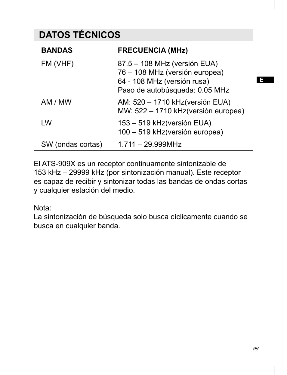 Datos técnicos | C. Crane ATS-909X User Manual | Page 97 / 202