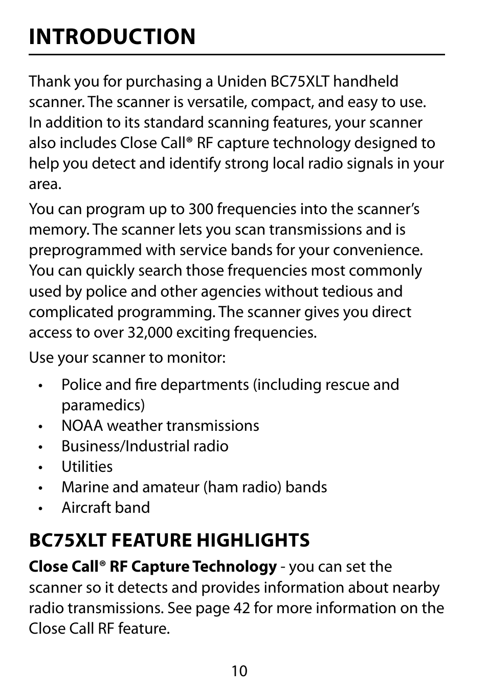 Introduction, Bc75xlt feature highlights | C. Crane BC75XLT User Manual | Page 10 / 60