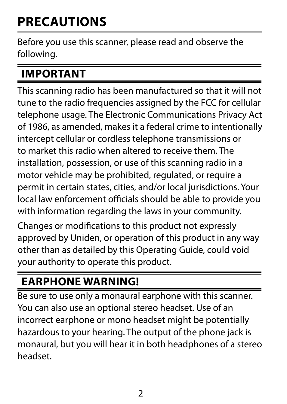 Precautions | C. Crane BC75XLT User Manual | Page 2 / 60