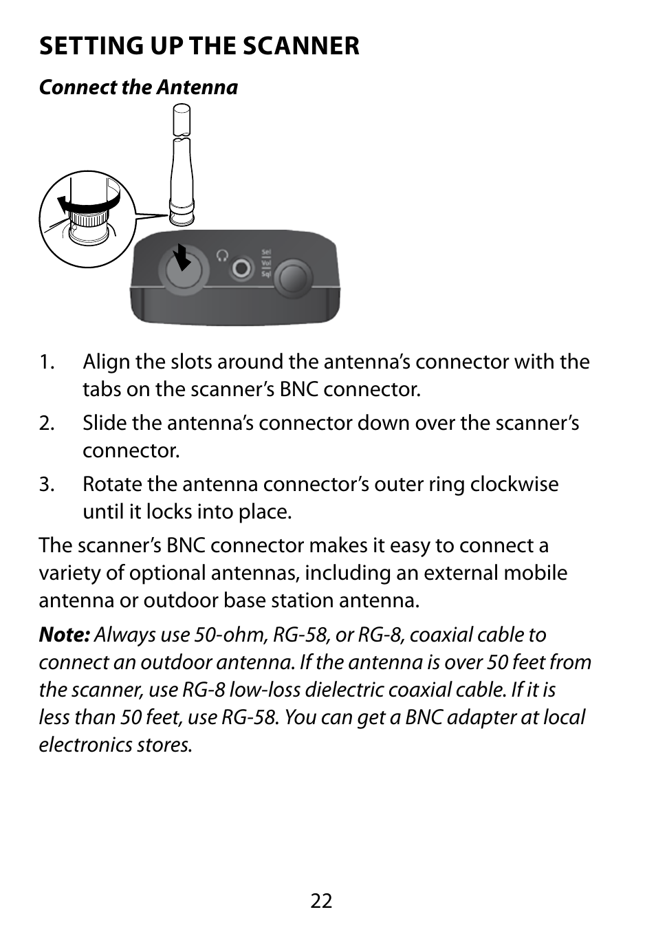 Setting up the scanner | C. Crane BC75XLT User Manual | Page 22 / 60