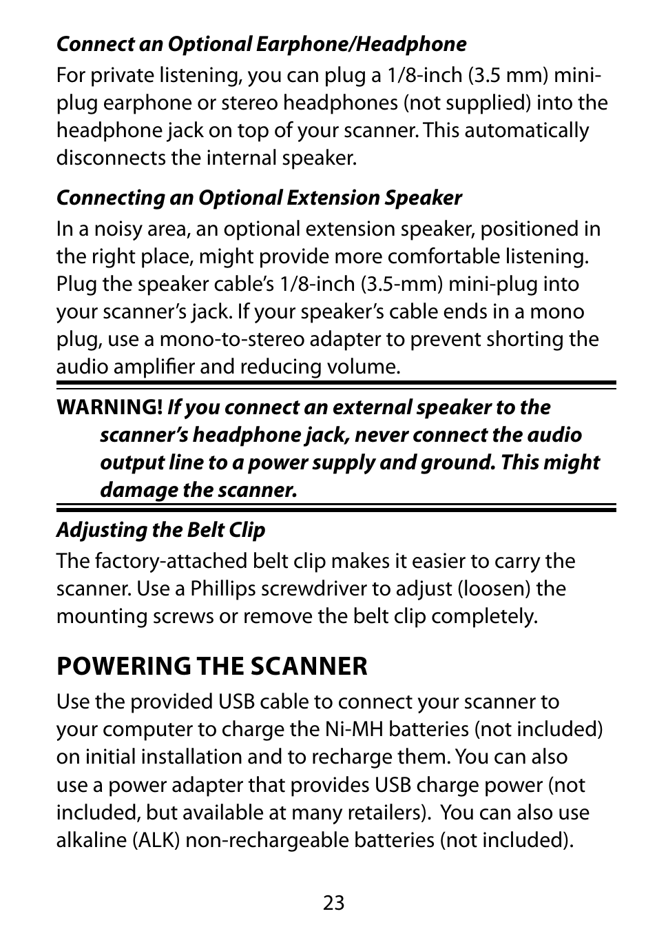 Powering the scanner | C. Crane BC75XLT User Manual | Page 23 / 60