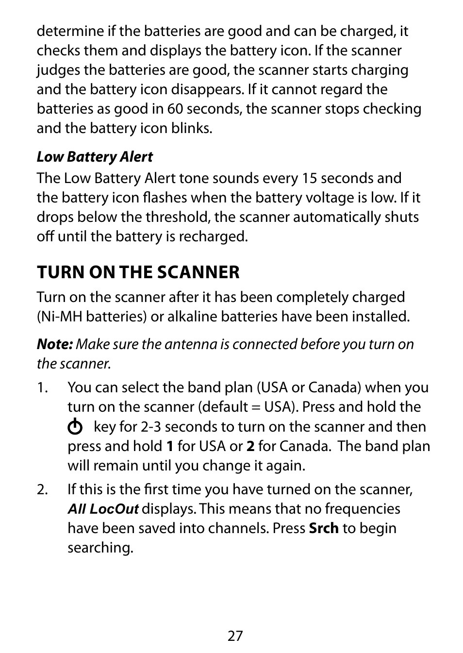 Turn on the scanner | C. Crane BC75XLT User Manual | Page 27 / 60