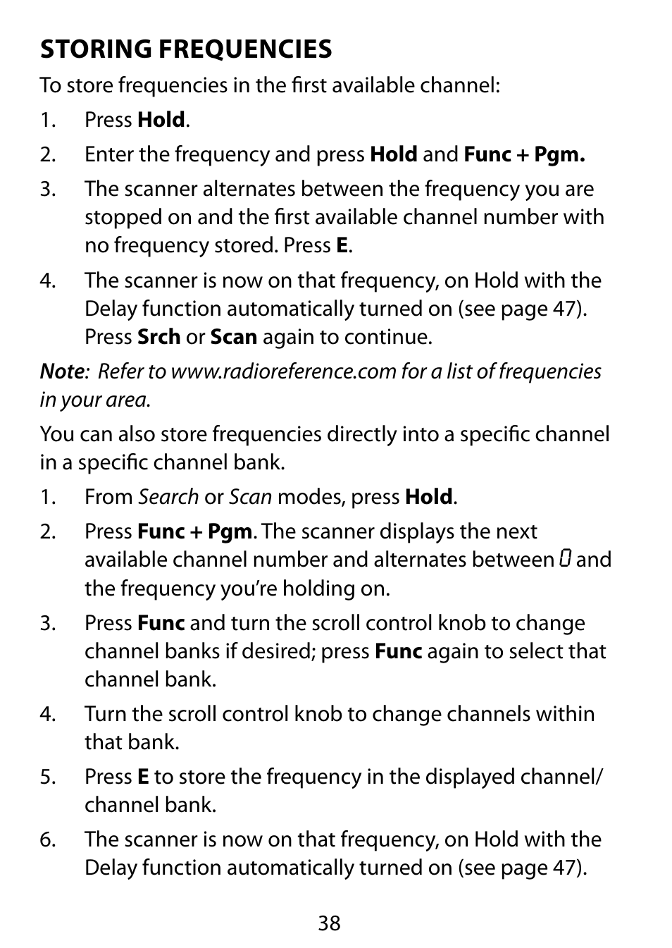 Storing frequencies | C. Crane BC75XLT User Manual | Page 38 / 60