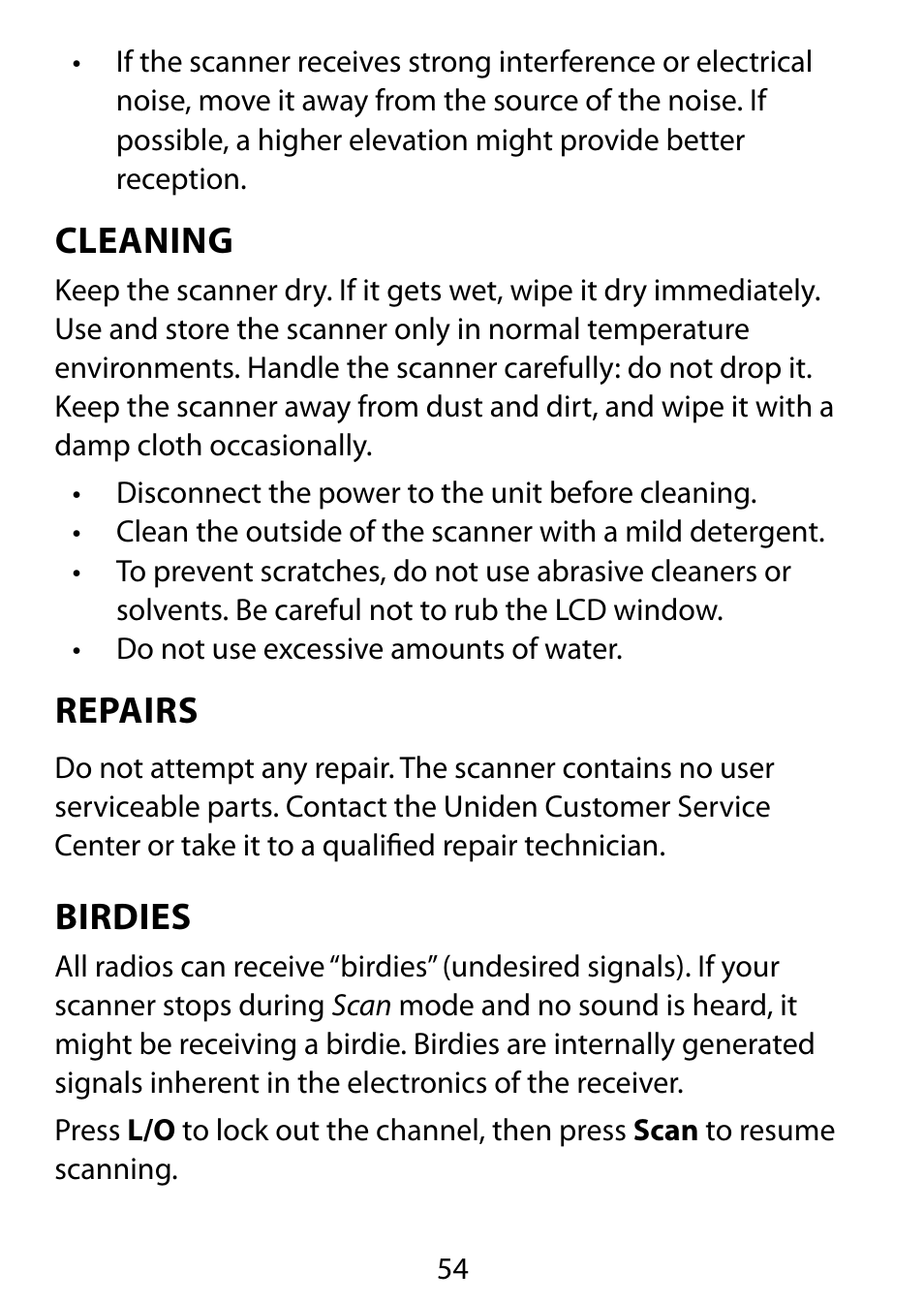 Cleaning, Repairs, Birdies | C. Crane BC75XLT User Manual | Page 54 / 60