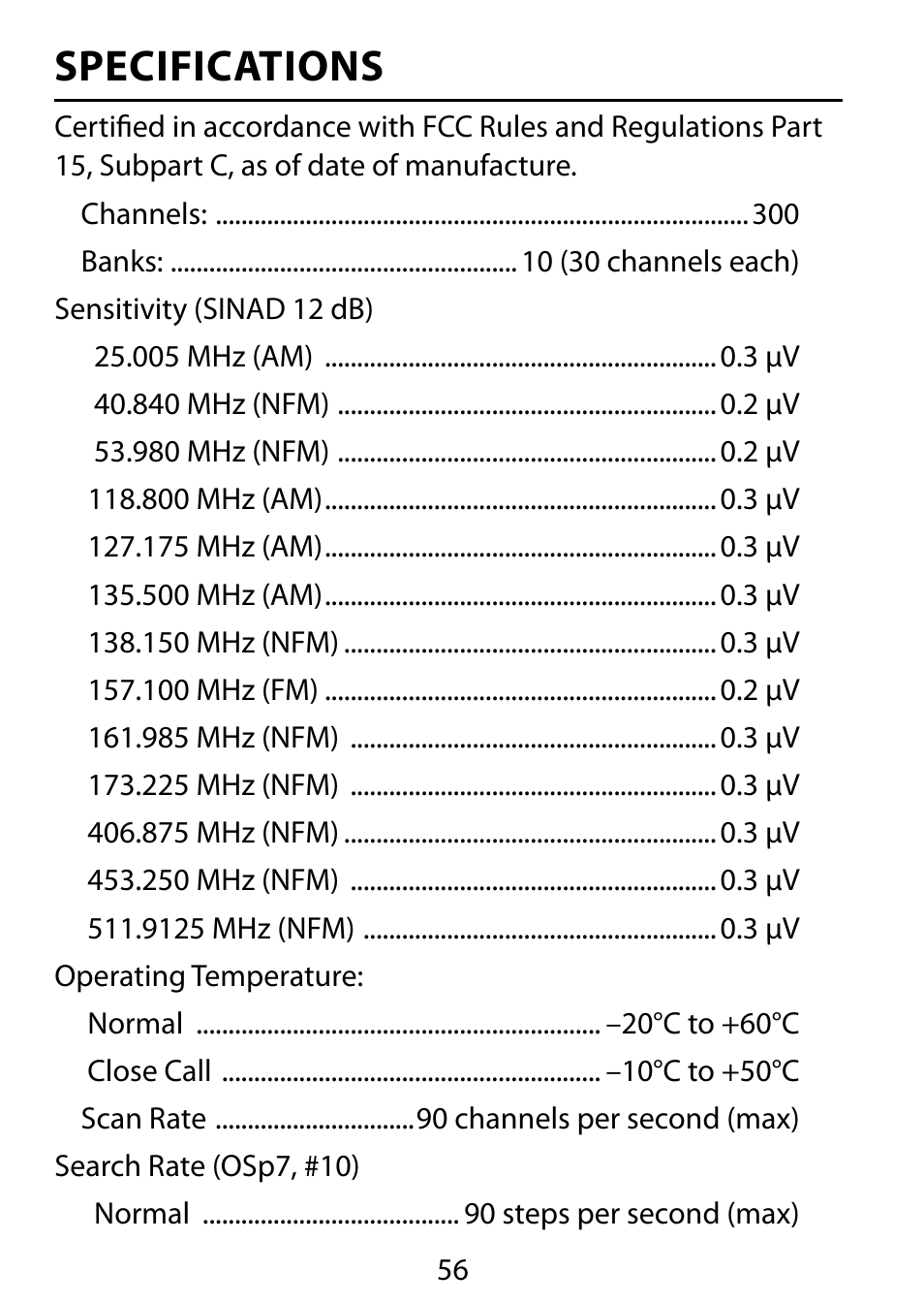 Specifications | C. Crane BC75XLT User Manual | Page 56 / 60