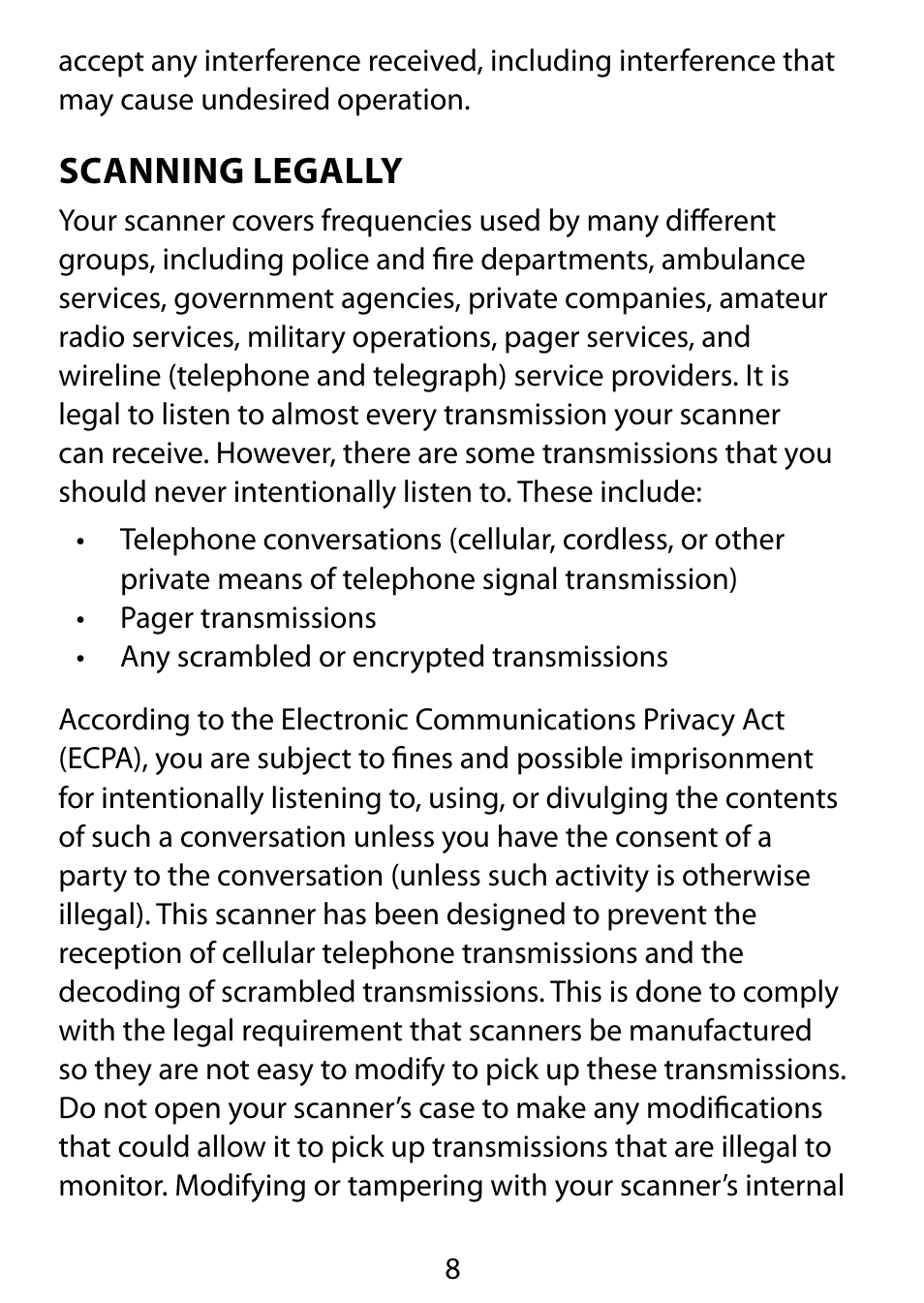 Scanning legally | C. Crane BC75XLT User Manual | Page 8 / 60