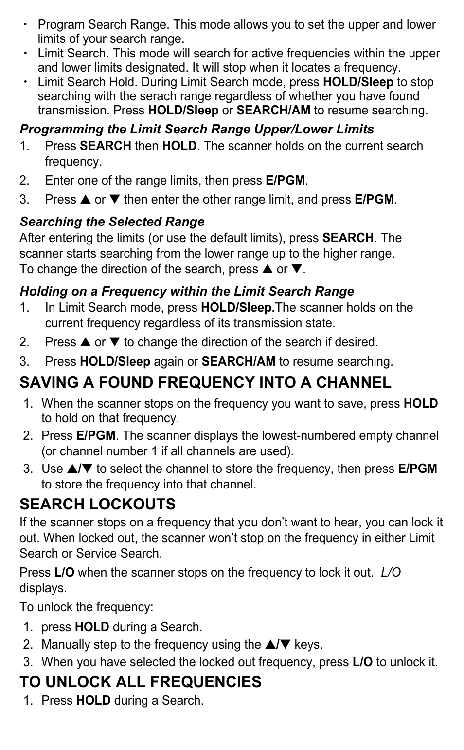 Saving a found frequency into a channel, Search lockouts | C. Crane BC345CRS User Manual | Page 24 / 30