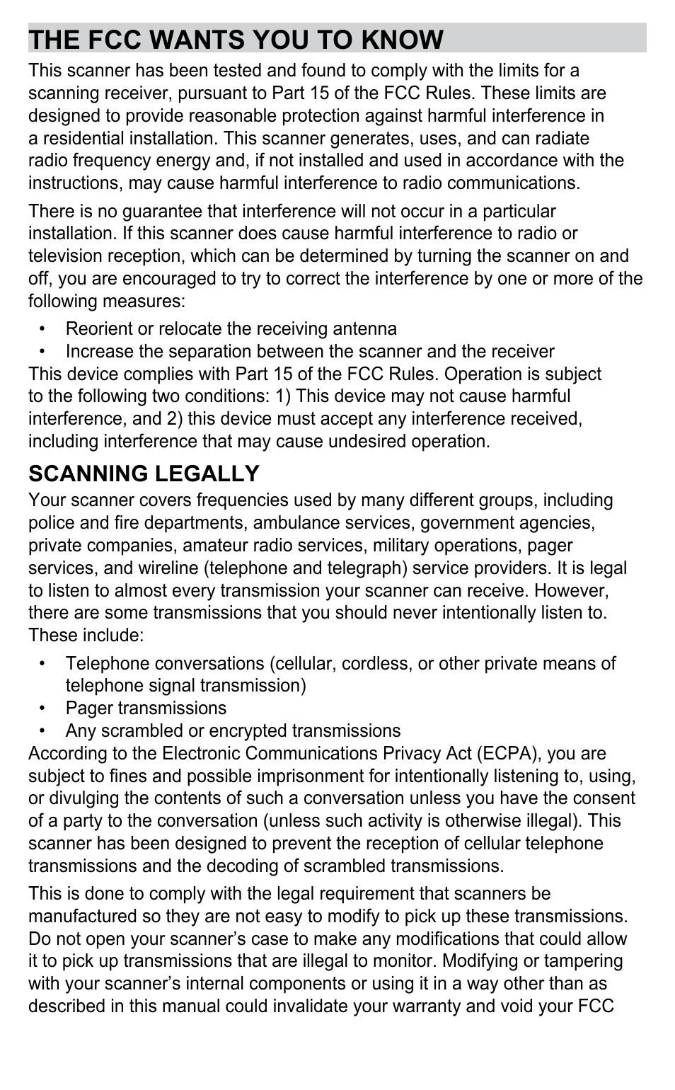 The fcc wants you to know, Scanning legally | C. Crane BC345CRS User Manual | Page 5 / 30