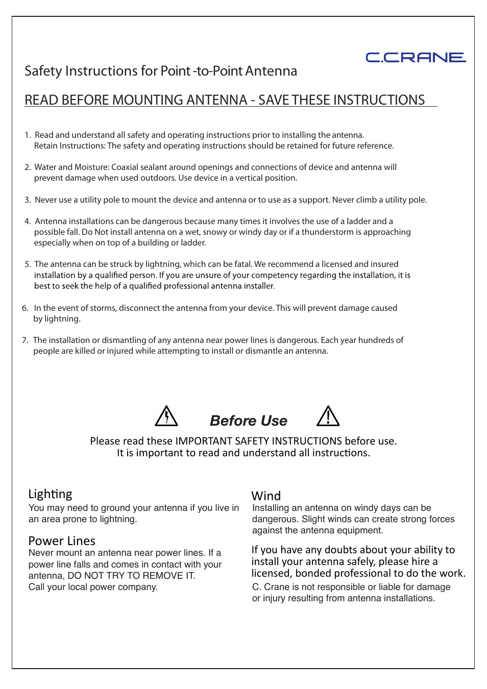 Before se u, Lighting power lines wind | C. Crane PTP User Manual | Page 3 / 3