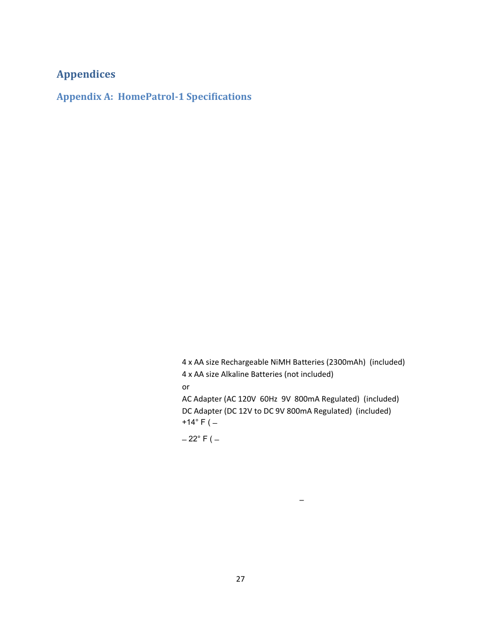 Appendices, Appendix a: homepatrol-1 specifications | C. Crane UHPR Manual User Manual | Page 32 / 37