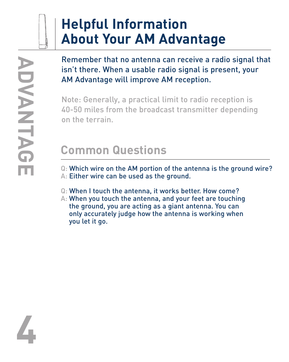 Ad vant a ge, Helpful information about your am advantage | C. Crane TR1 User Manual | Page 5 / 6