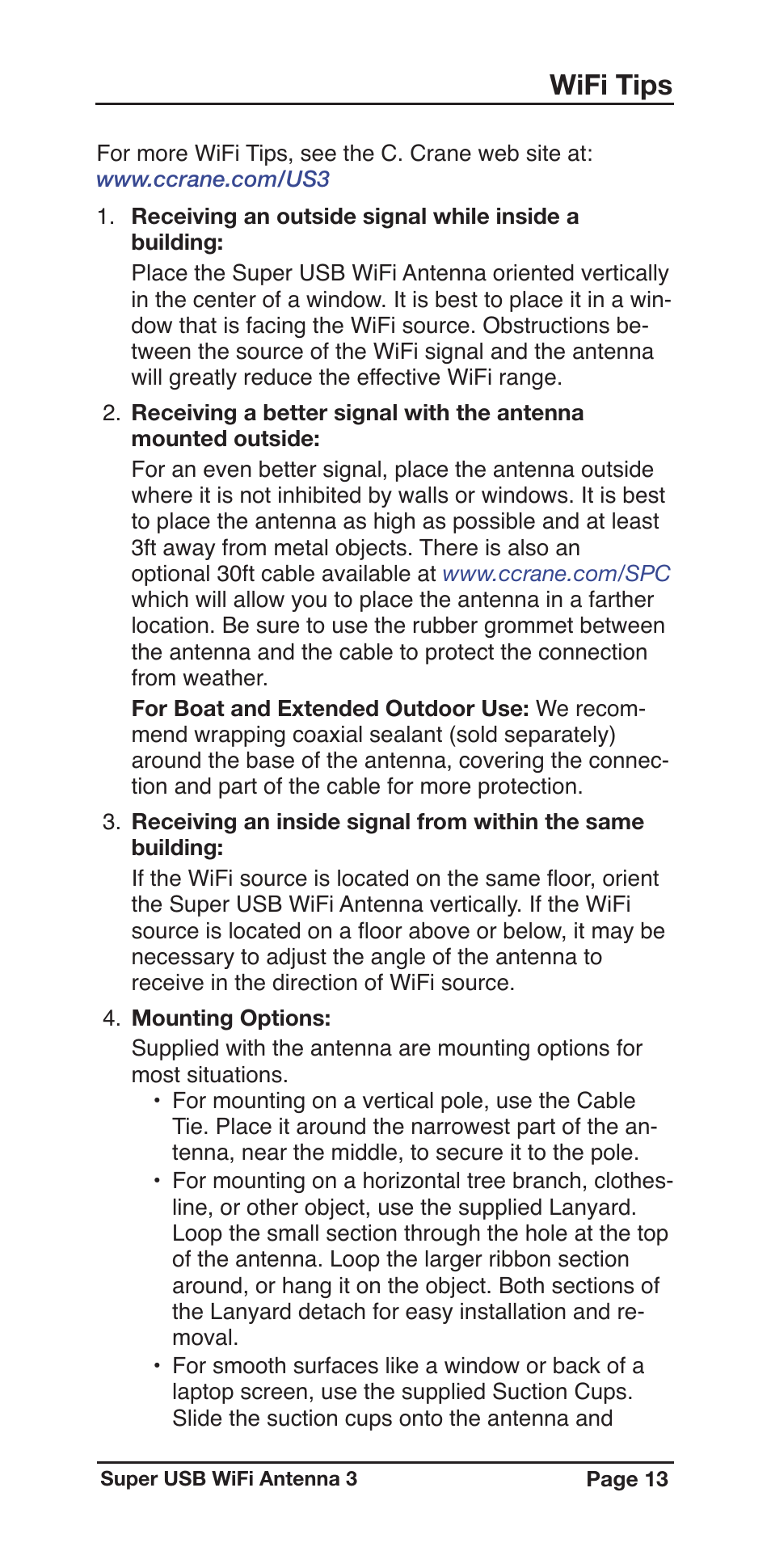 Wifi tips | C. Crane US3R User Manual | Page 13 / 16