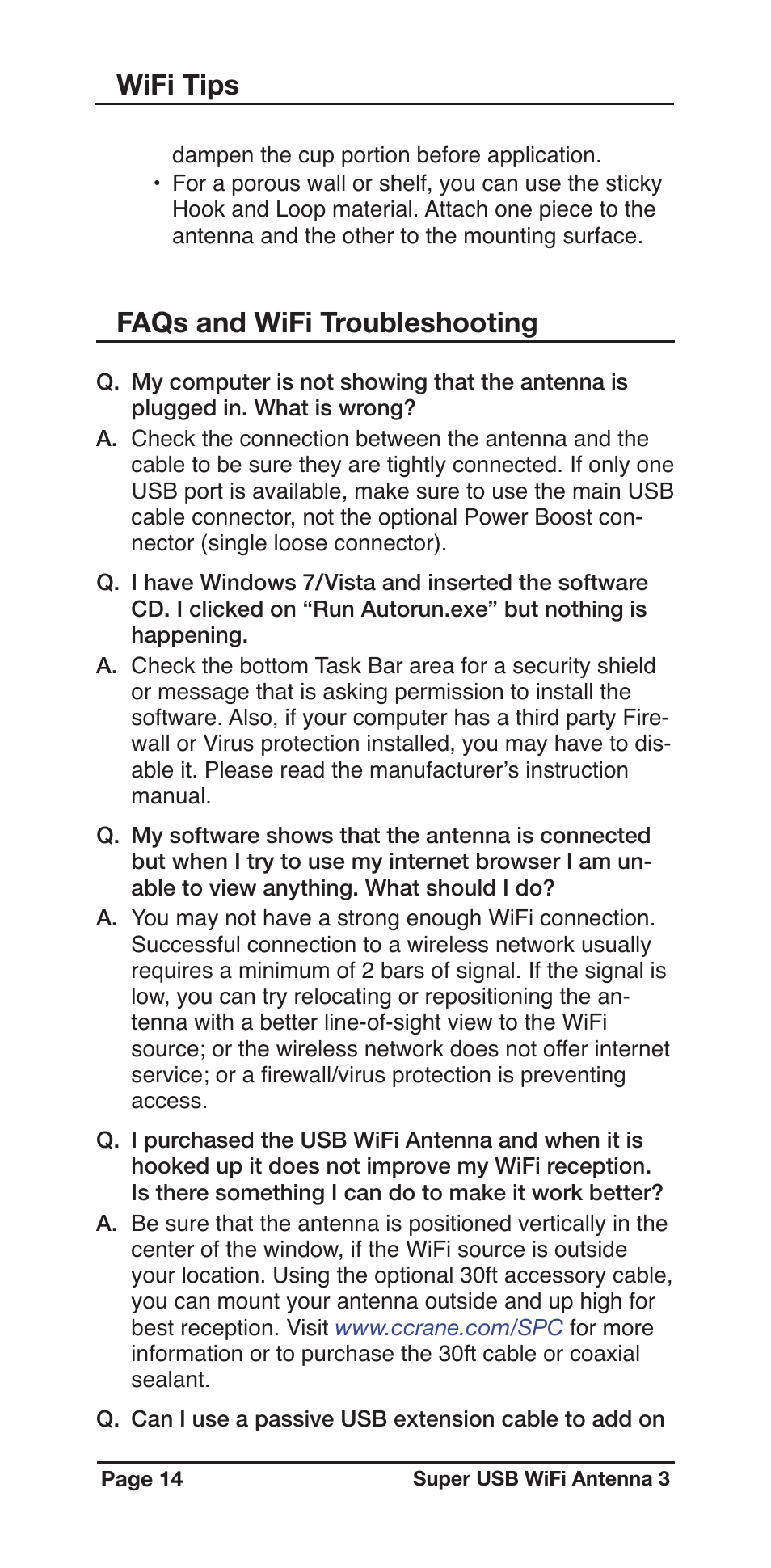 Faqs and wifi troubleshooting, Wifi tips | C. Crane US3R User Manual | Page 14 / 16