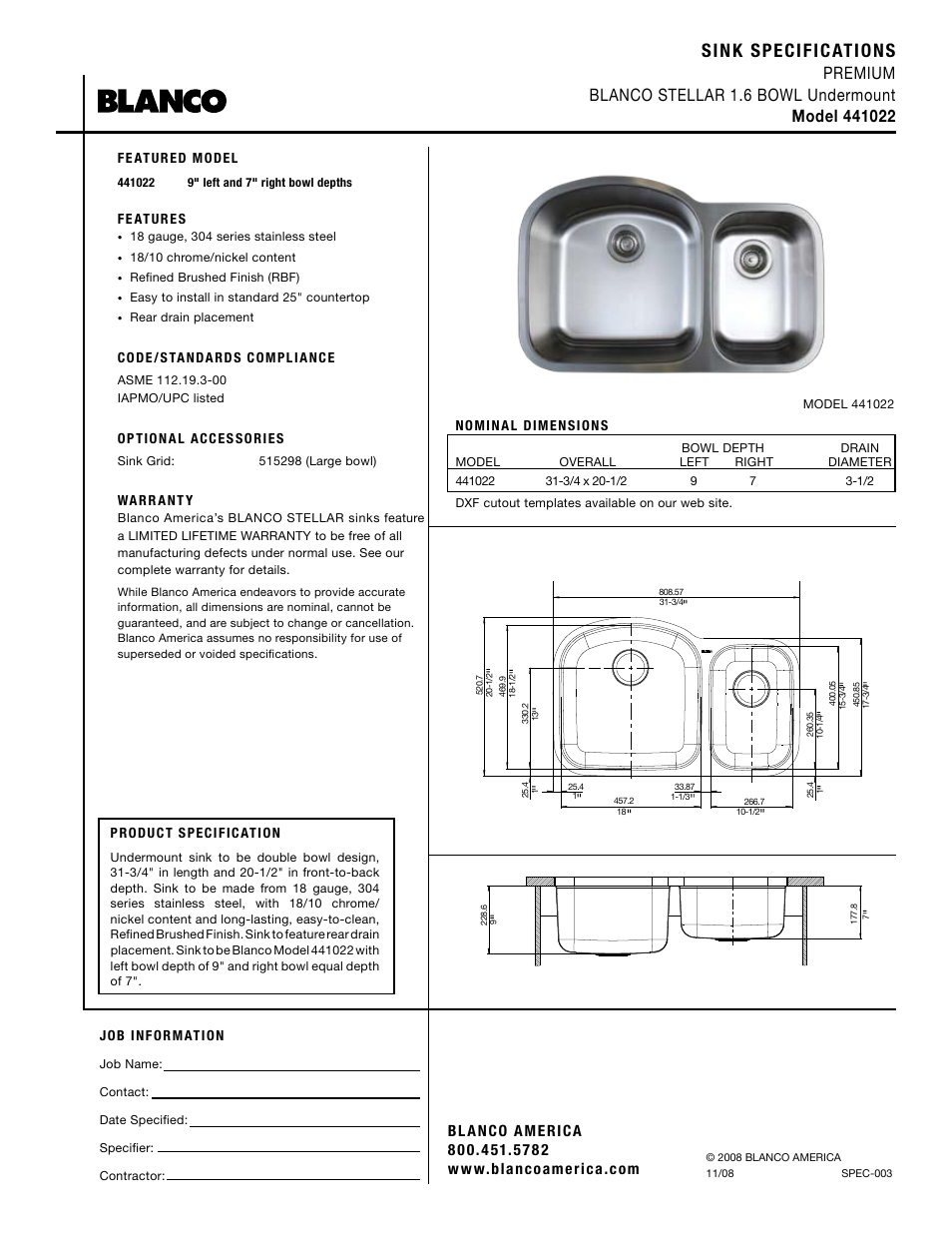 Blanco 441022 User Manual | 1 page