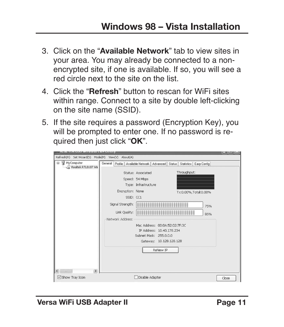 Windows 98 – vista installation | C. Crane Versa WiFi USB Adapter II User Manual | Page 11 / 28