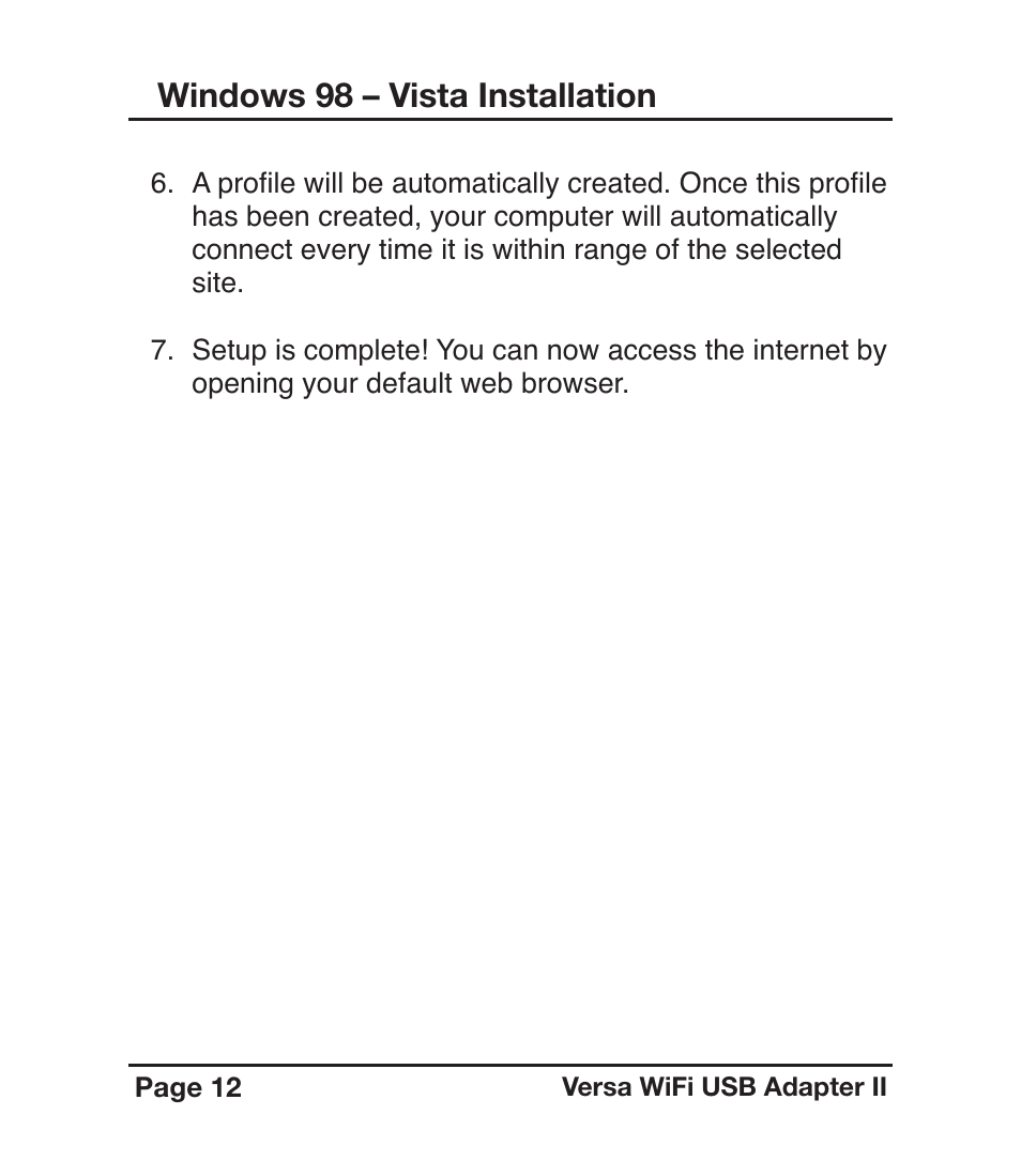 Windows 98 – vista installation | C. Crane Versa WiFi USB Adapter II User Manual | Page 12 / 28