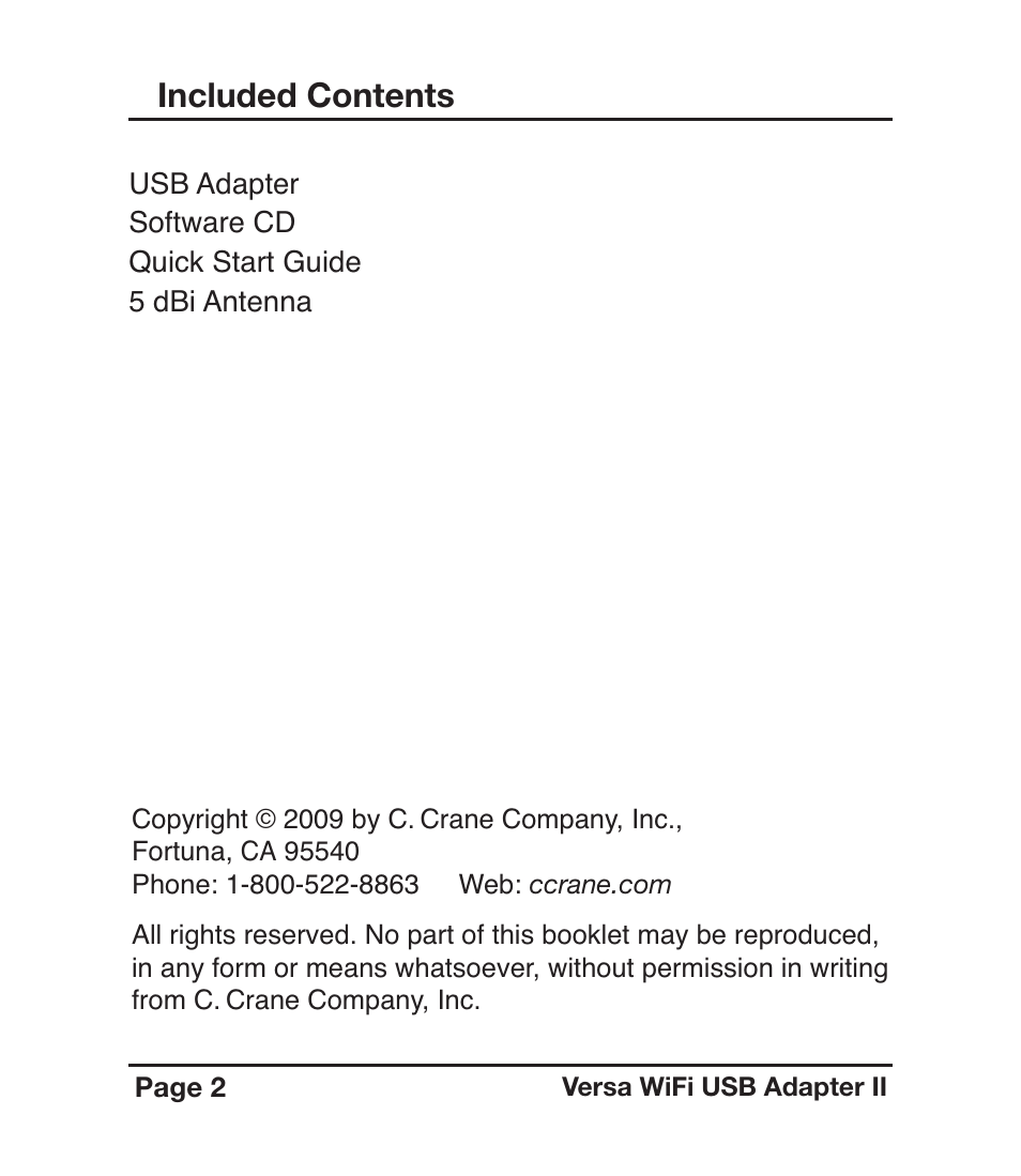 Included contents | C. Crane Versa WiFi USB Adapter II User Manual | Page 2 / 28