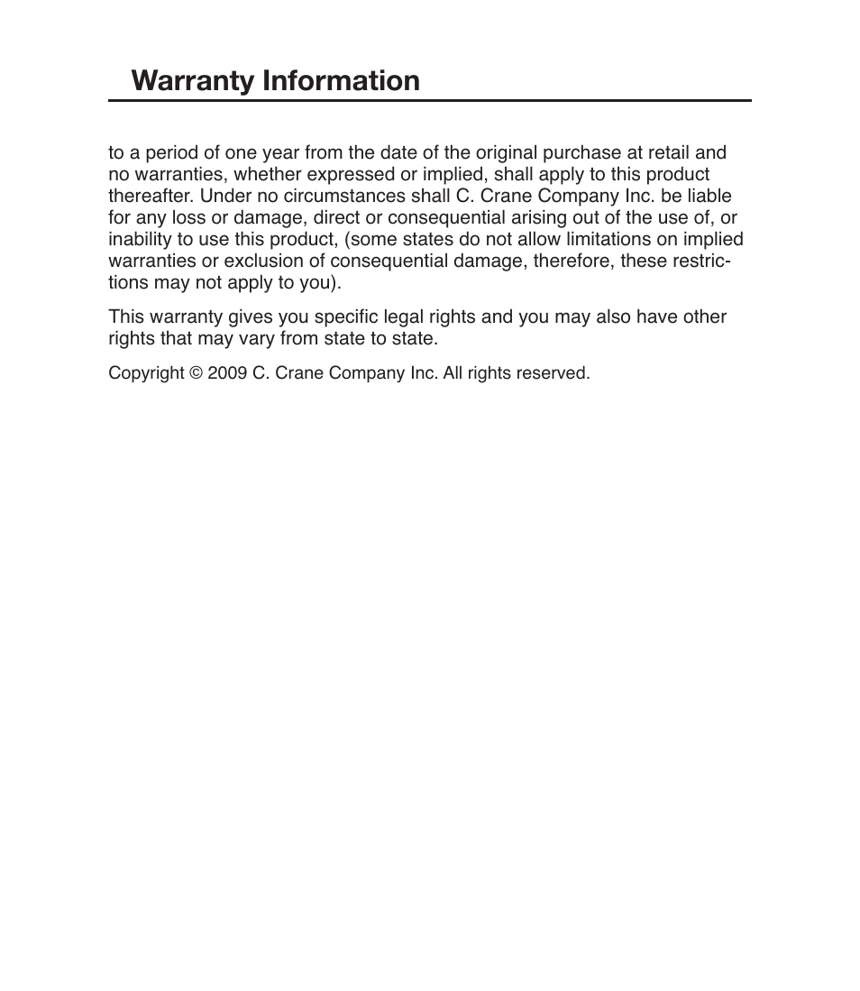 Warranty information | C. Crane Versa WiFi USB Adapter II User Manual | Page 28 / 28