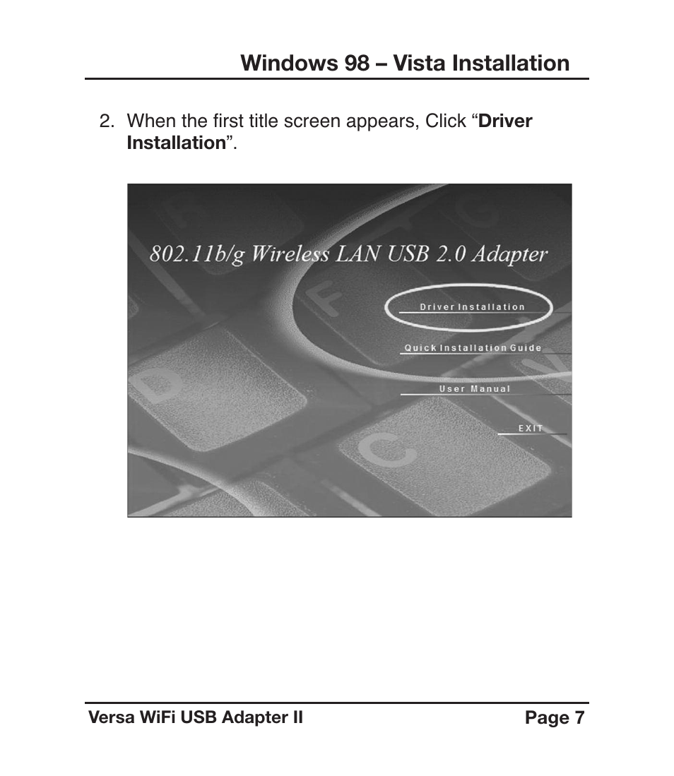 Windows 98 – vista installation | C. Crane Versa WiFi USB Adapter II User Manual | Page 7 / 28