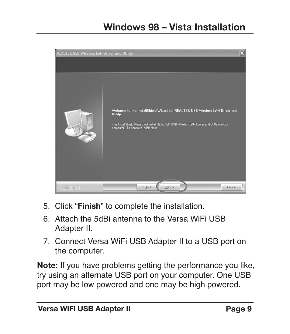 Windows 98 – vista installation | C. Crane Versa WiFi USB Adapter II User Manual | Page 9 / 28