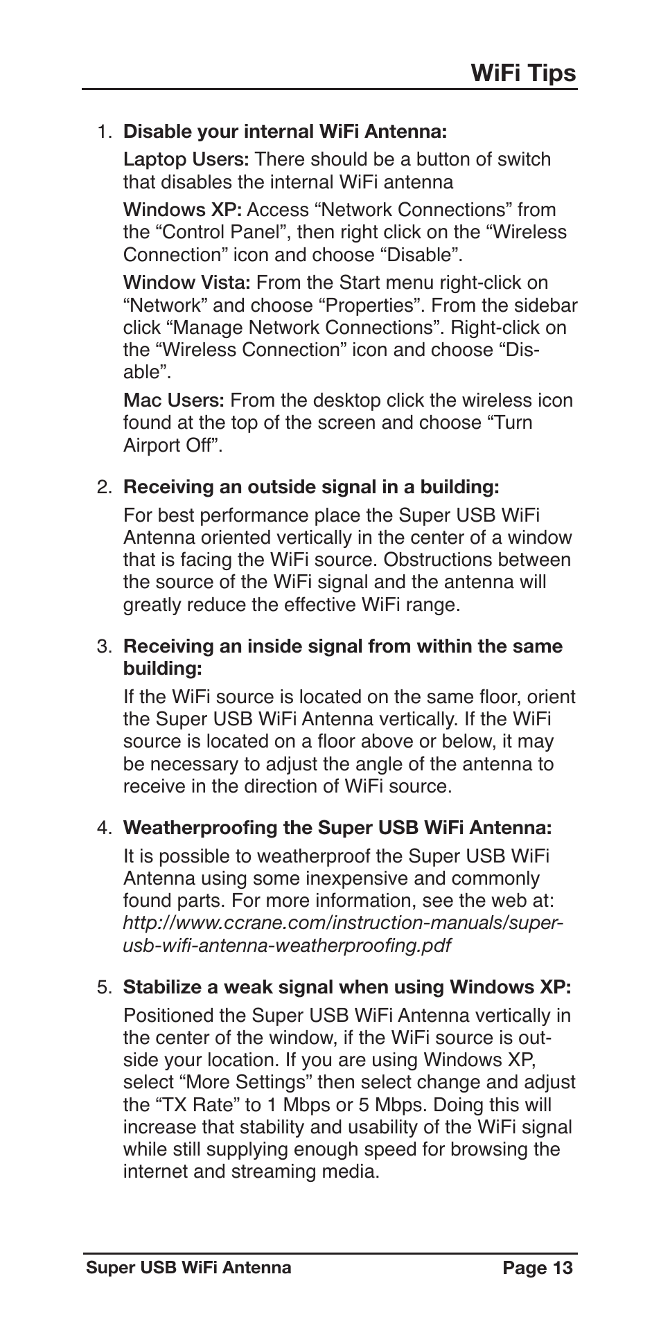 Wifi tips | C. Crane Super USB WiFi Antenna II User Manual | Page 13 / 16