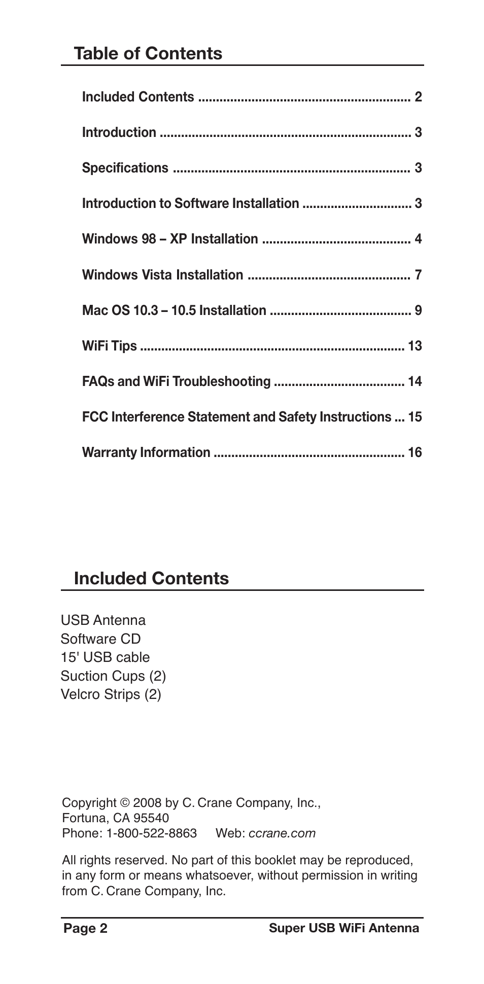 C. Crane Super USB WiFi Antenna II User Manual | Page 2 / 16