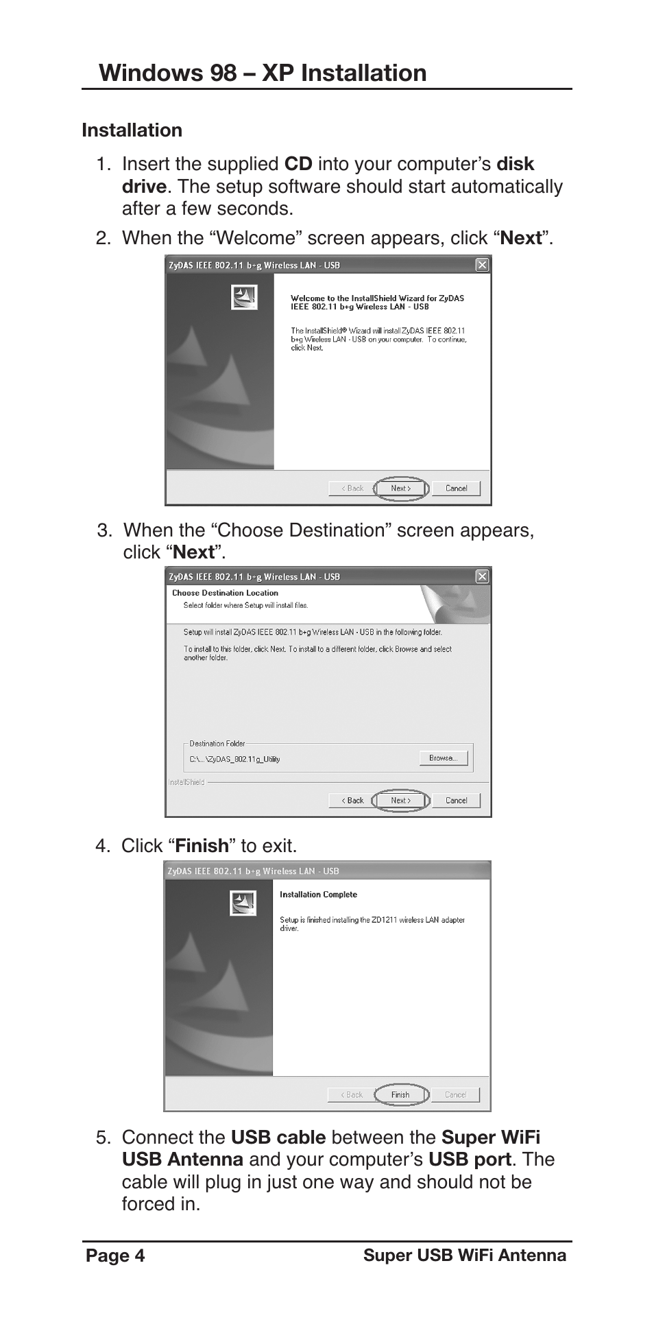 Windows 98 – xp installation | C. Crane Super USB WiFi Antenna II User Manual | Page 4 / 16