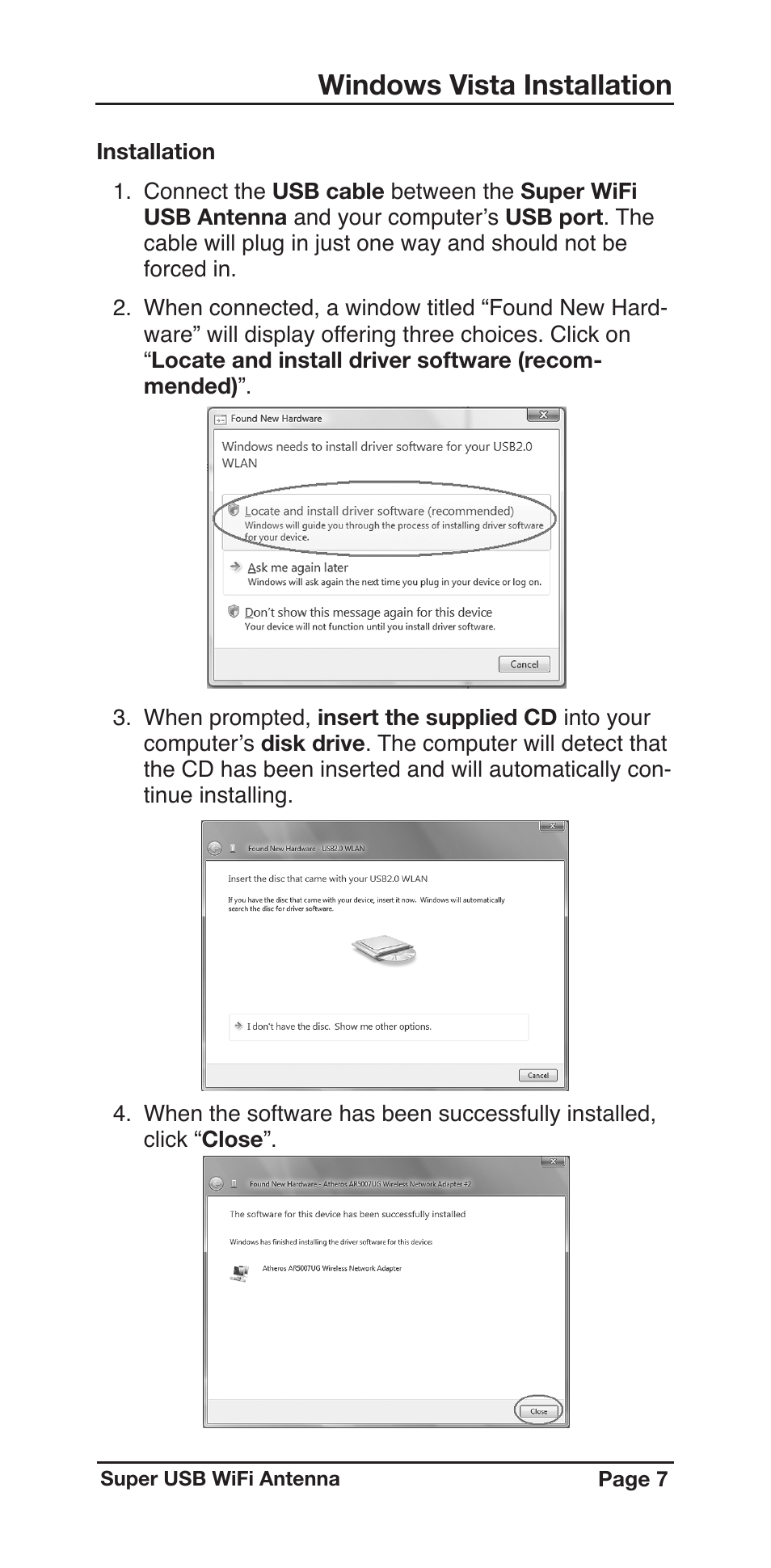 Windows vista installation | C. Crane Super USB WiFi Antenna II User Manual | Page 7 / 16