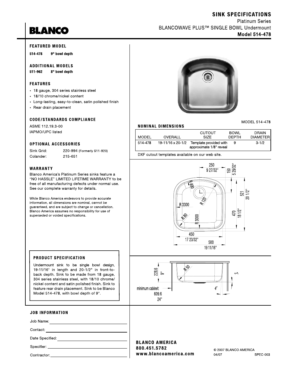 Blanco 514-478 User Manual | 1 page