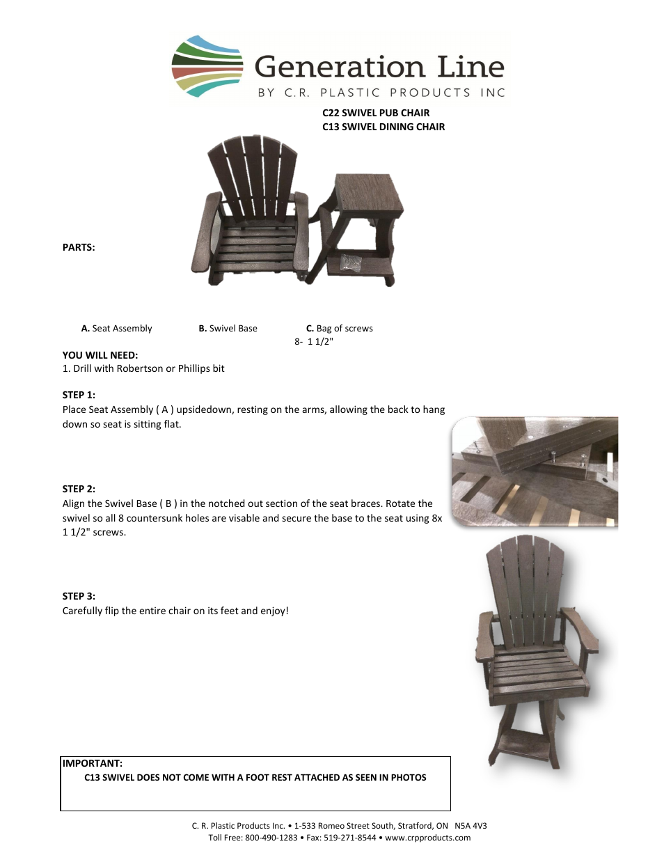 C.R.Plastic Products C13 User Manual | 1 page