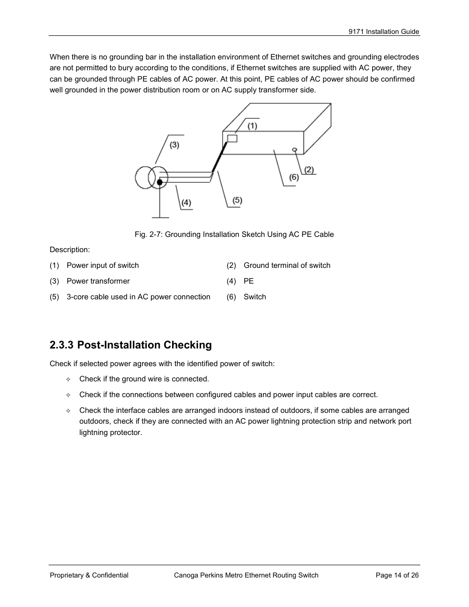 3 post-installation checking | CANOGA PERKINS 9171 Metro Ethernet Routing Switch User Manual | Page 14 / 26