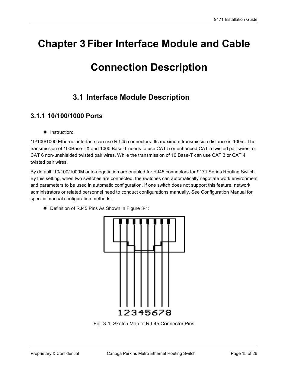 1 interface module description | CANOGA PERKINS 9171 Metro Ethernet Routing Switch User Manual | Page 15 / 26