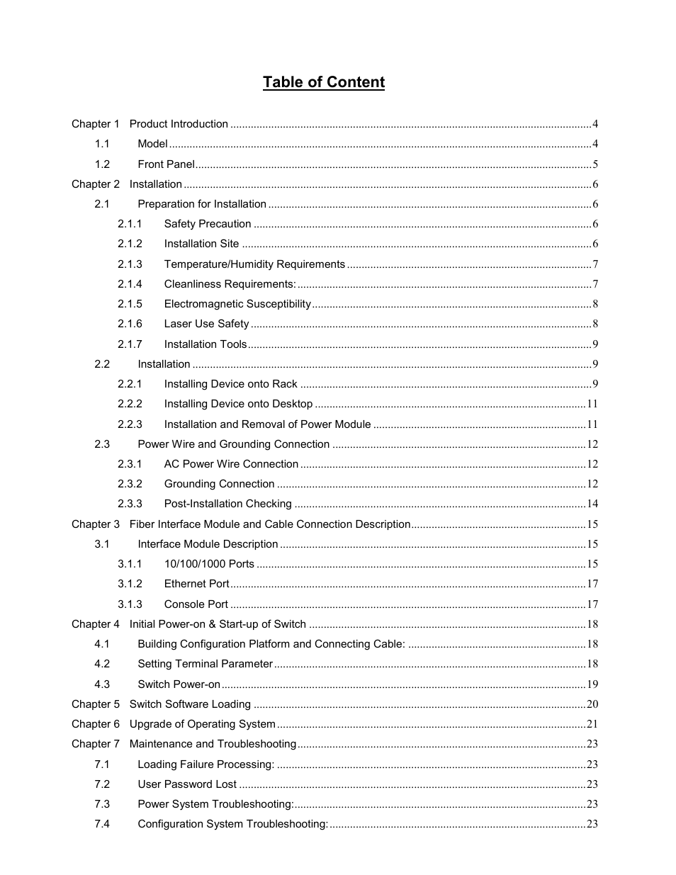 Table of content | CANOGA PERKINS 9171 Metro Ethernet Routing Switch User Manual | Page 3 / 26