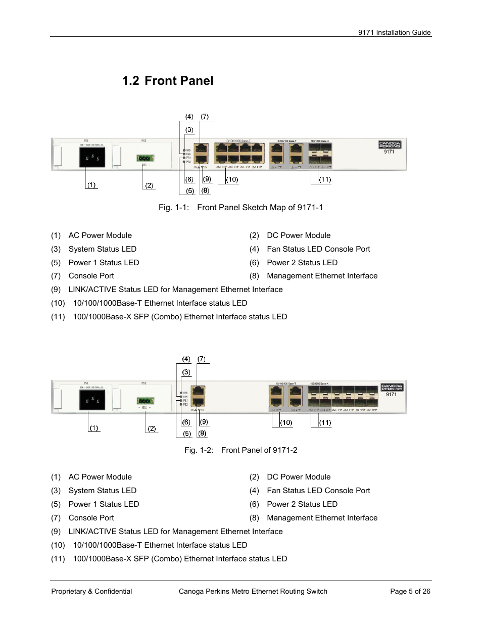 2 front panel | CANOGA PERKINS 9171 Metro Ethernet Routing Switch User Manual | Page 5 / 26