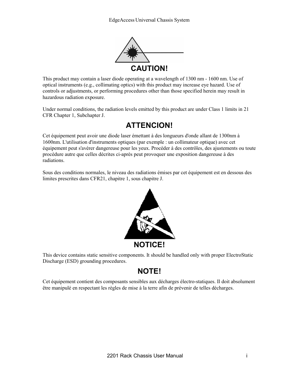 Caution, Attencion, Notice | CANOGA PERKINS 2201 Rack Chassis User Manual | Page 3 / 18